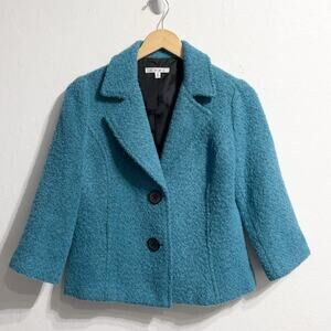 CABI Blazer Jacket 6 Boucle Wool Blue Turquoise Office Button